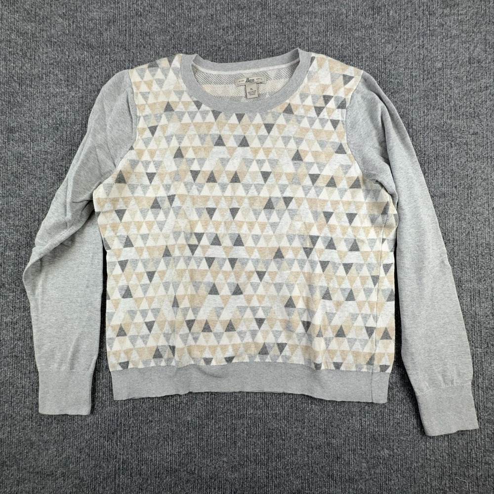 Bass Sweater Mens XL Gray Geometric Triangle Knit‎ Crewneck Pullover Long Sleeve